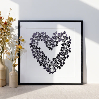 INKY PURPLE HEART floral art print