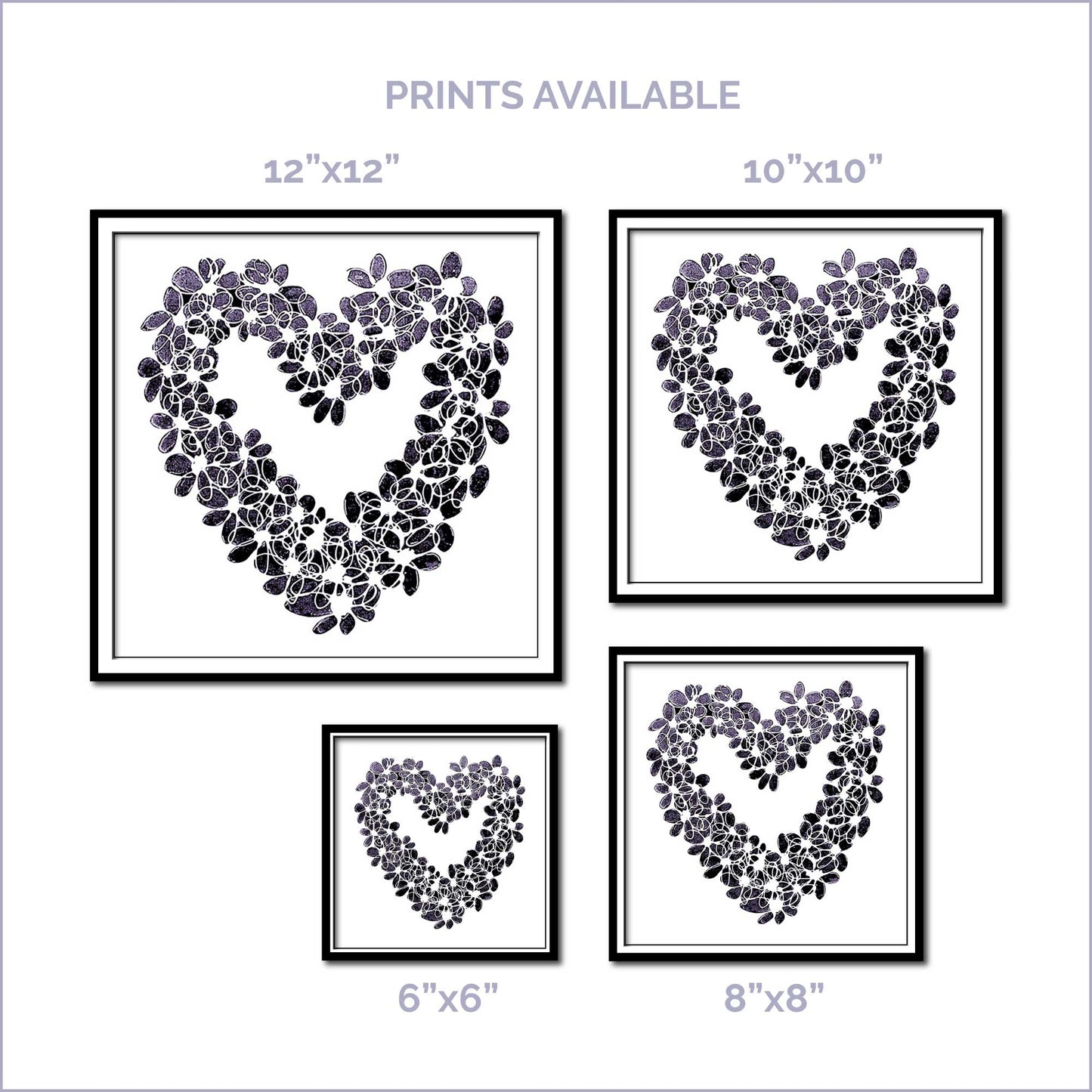 INKY PURPLE HEART floral art print