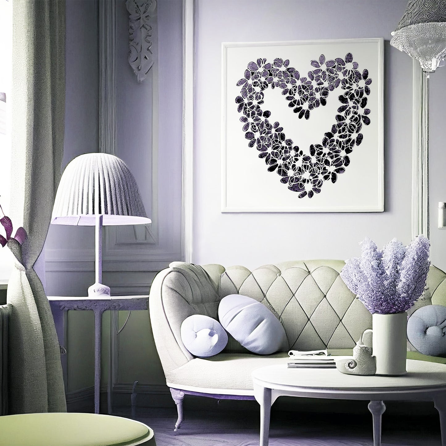 INKY PURPLE HEART floral art print