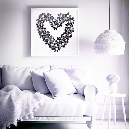 INKY PURPLE HEART floral art print