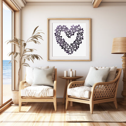 INKY PURPLE HEART floral art print