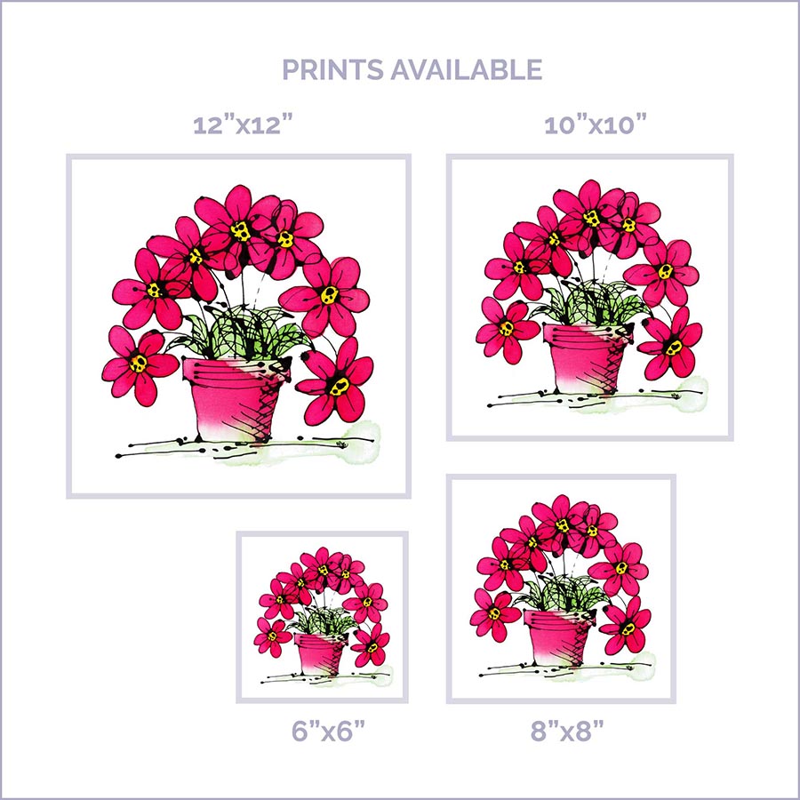 SEVEN PINK FLOWERS IN A CUTE PINK POT floral art print