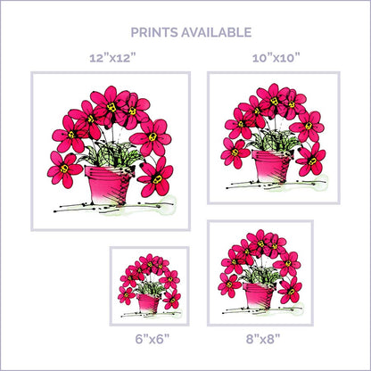 SEVEN PINK FLOWERS IN A CUTE PINK POT floral art print