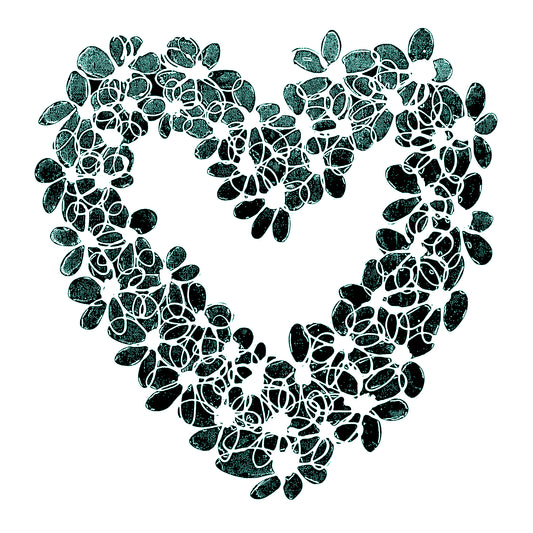 INKY TEAL HEART floral art print