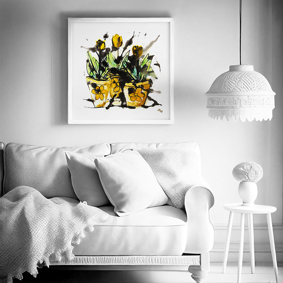 THREE YELLOW TULIPS floral art print