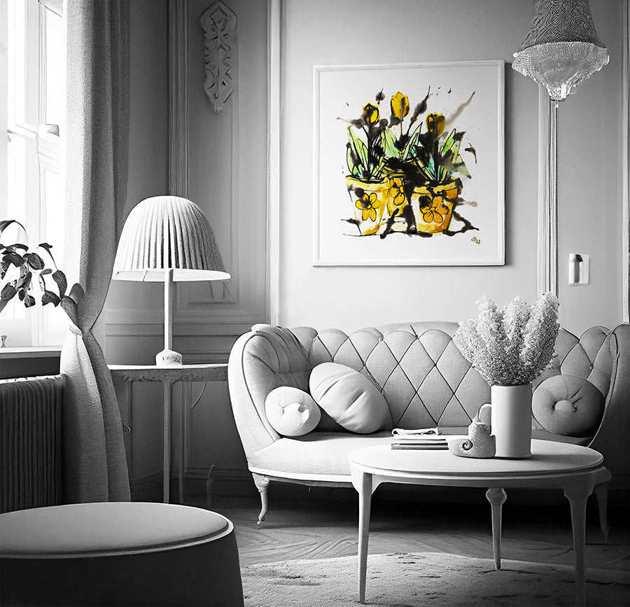 THREE YELLOW TULIPS floral art print