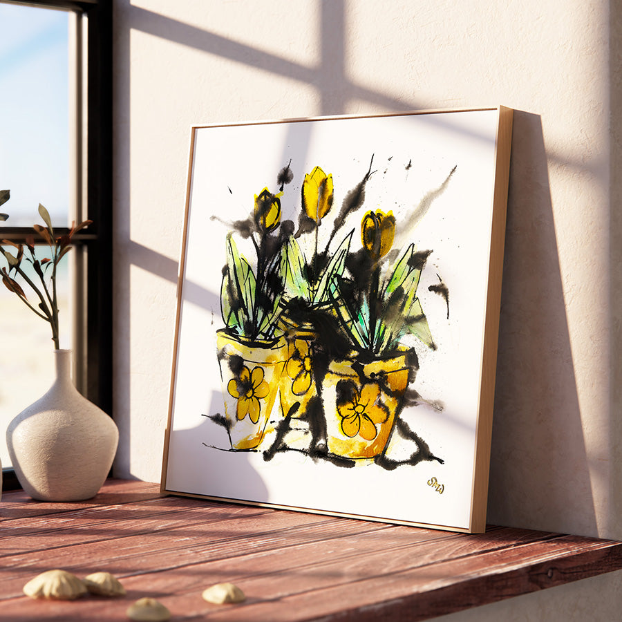 THREE YELLOW TULIPS floral art print