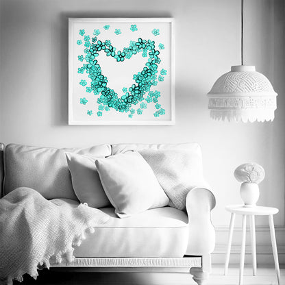 TEAL FLORAL HEART floral art print