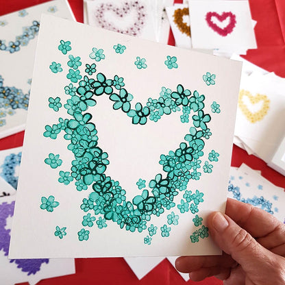 TEAL FLORAL HEART floral art print