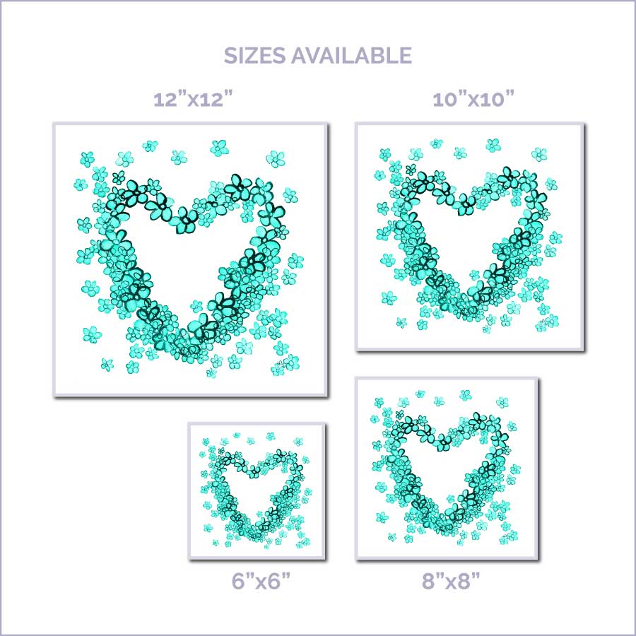 TEAL FLORAL HEART floral art print