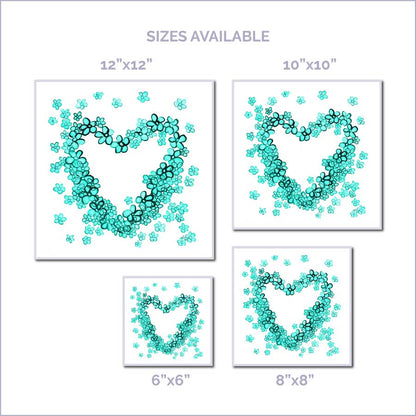 TEAL FLORAL HEART floral art print