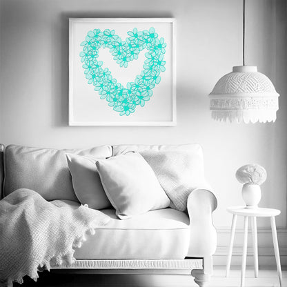 TEAL PASTEL HEART floral art print