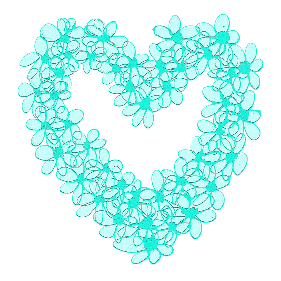 TEAL PASTEL HEART floral art print