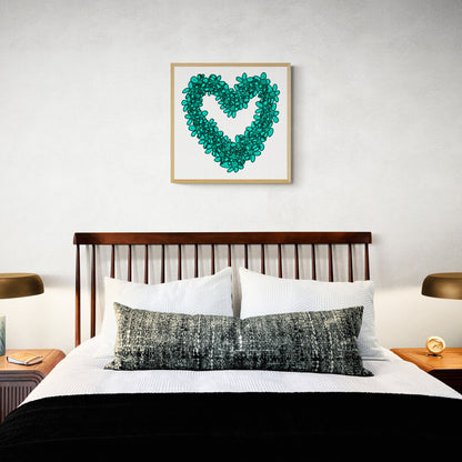 TEAL SEAGLASS HEART floral art print