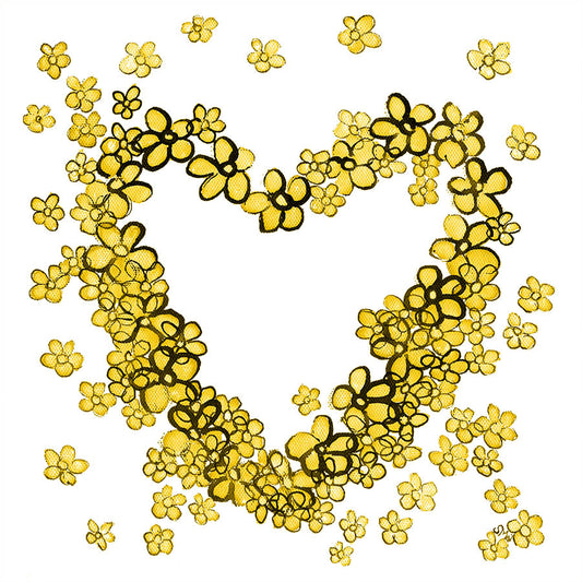 YELLOW FLORAL HEART floral art print