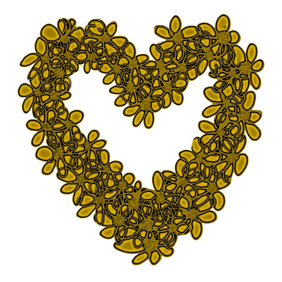 YELLOW SEAGLASS HEART floral art print