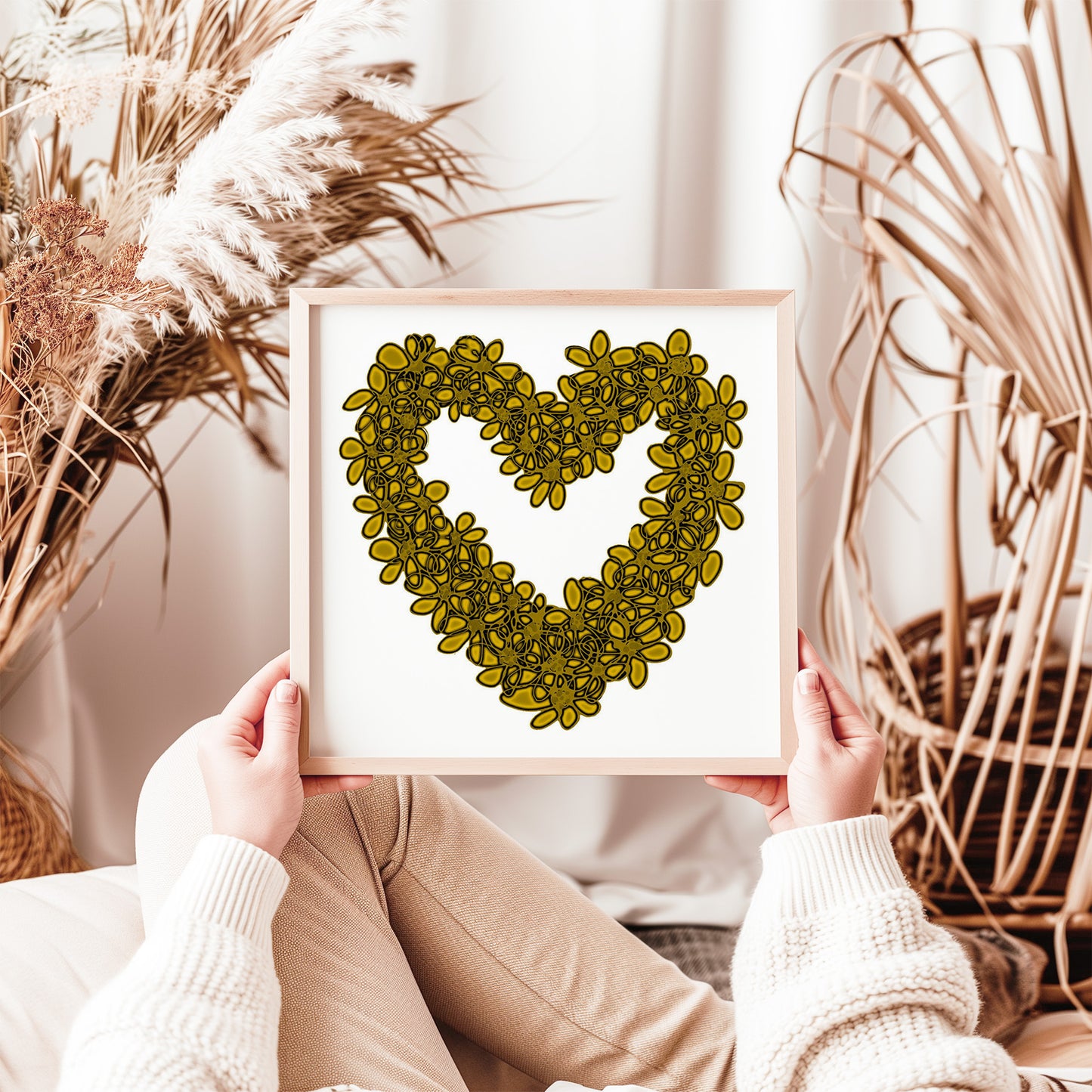 YELLOW SEAGLASS HEART floral art print